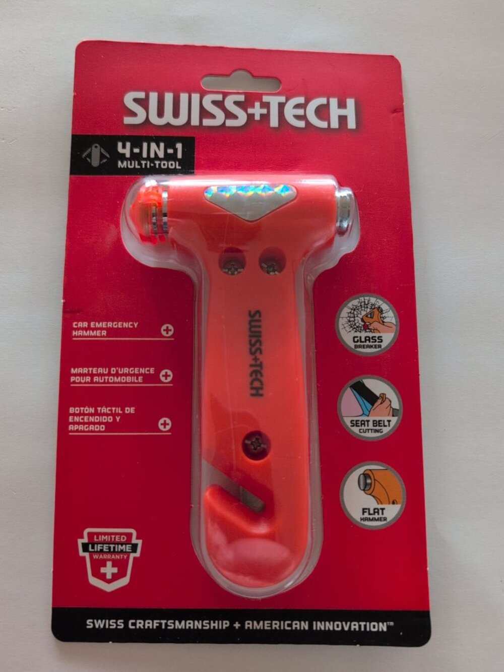 SWISS+TECH 4 in 1 Multi-Tool Automobile Emergency Tool Hammer Car Seat Belt Cut
